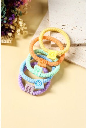 Chestnut 5pcs Smile Face Decor Braided Hair Ties