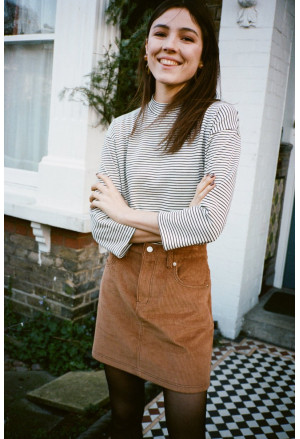 High Waist Corduroy Mini Skirt with Pockets