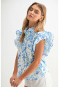 Sky Blue Floral Ruffle Sleeve Frilly Shirt