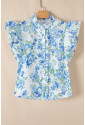 Sky Blue Floral Ruffle Sleeve Frilly Shirt