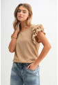 Womens sand Ruffled Sleeve Textured Top