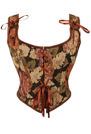 Renaissance Floral Overbust Corset Top Bustier Bodice with Zipper 