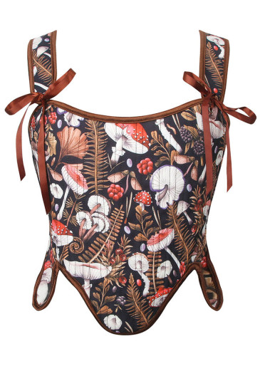 Vintage Lace-Up Camisole Corset – Mushroom & Leaf 