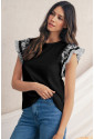 Rose Ricrac Trim Printed Flutter Sleeve Contrast Patchwork Blouse