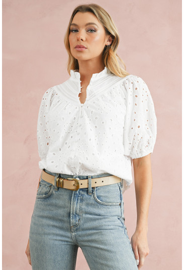 Madeira Embroidered Puff Sleeve Blouse