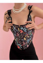 Black floral renaissance corset Floral Meadow