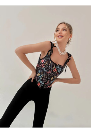 Black floral renaissance corset Floral Meadow