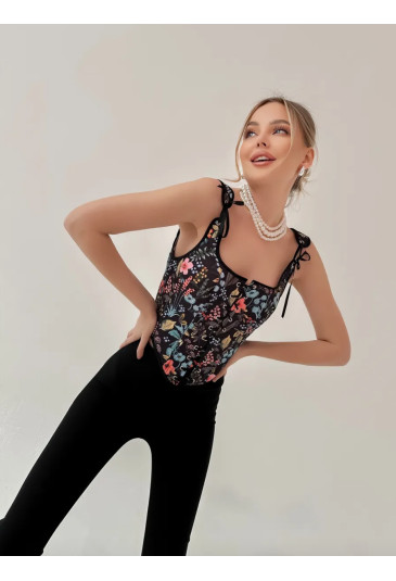 Black floral renaissance corset Floral Meadow
