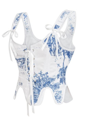 Retro Blue & White Porcelain Corset Top