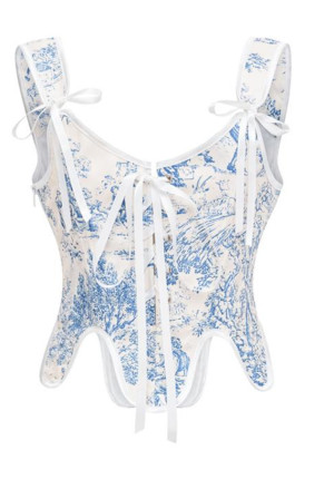 Retro Blue & White Porcelain Corset Top
