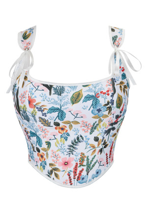 White Floral Overbust Bustier Corset Spring Meadow
