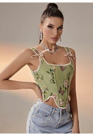 Vintage Floral Renaissance Corset Top BUTTERFLIES