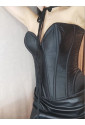 Black Steel Boned Zipper Lace-up Closure Overbust Corset 