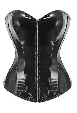 Black faux leather zipper corset 
