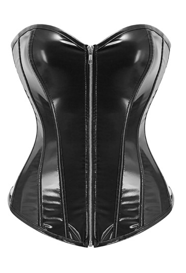 Black faux leather zipper corset 