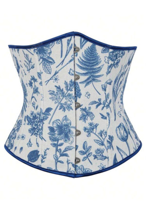 Blue floral linen Renaissance underbust corset 