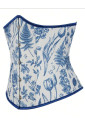 Blue floral linen Renaissance underbust corset 
