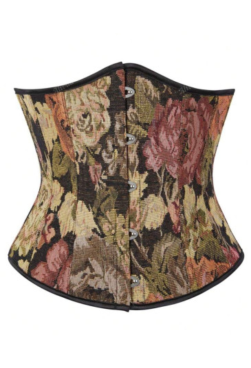 Brown floral linen Renaissance underbust corset 