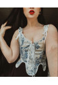 Retro Blue & White Porcelain Corset Top
