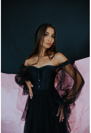 Black sheer long sleeve corset