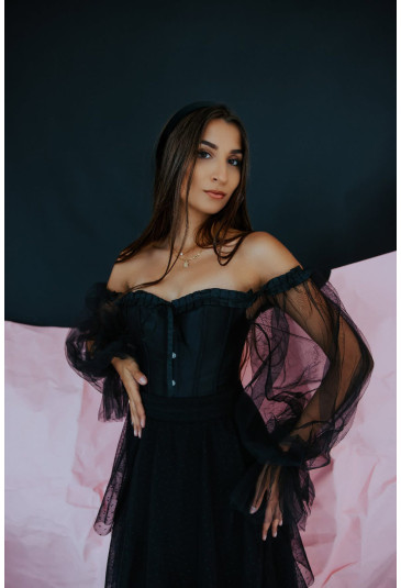 Black sheer long sleeve corset