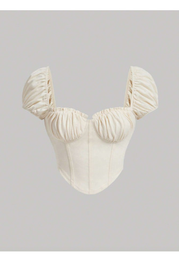 Ruched Vintage Sleeve Crop Top 