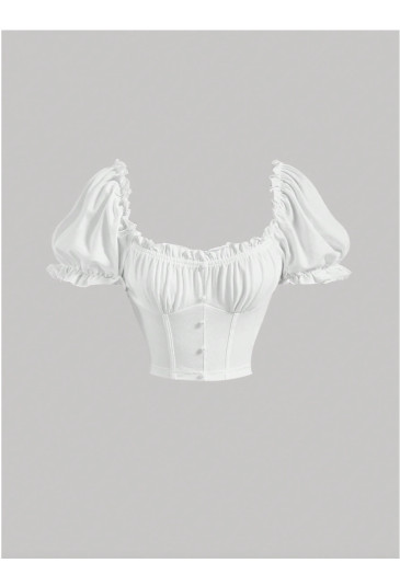 Ruched Vintage Sleeve Crop Top 