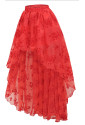 Victorian Gothic Red Elastic High-low Organza Skirt 