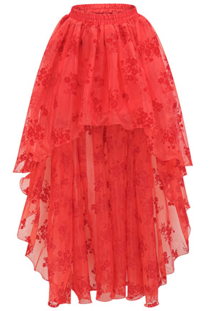 Victorian Gothic Red Elastic High-low Organza Skirt 