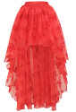 Victorian Gothic Red Elastic High-low Organza Skirt 