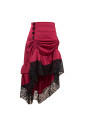 Vintage Gothic Wine-Red High Waist Button Lace Trim Ruffled High-Low Skirt