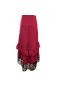 Vintage Gothic Wine-Red High Waist Button Lace Trim Ruffled High-Low Skirt
