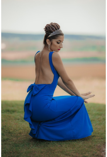 Bow Knot Ruffled Backless Sleeveless Gown