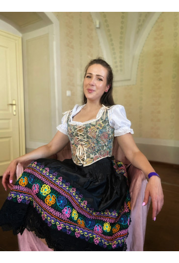 Renaissance Floral Overbust Corset Top Bustier Bodice with Zipper 