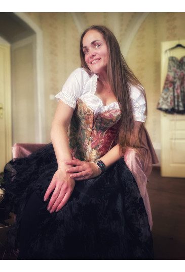 Zelený kvetinový vintage korzet PIVÓNIE