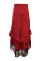 Vintage Gothic Wine-Red High Waist Button Lace Trim Ruffled High-Low Skirt