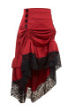 Vintage Gothic Wine-Red High Waist Button Lace Trim Ruffled High-Low Skirt