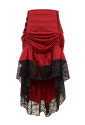 Vintage Gothic Wine-Red High Waist Button Lace Trim Ruffled High-Low Skirt