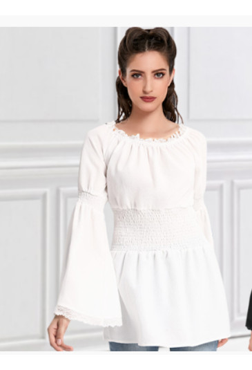 Romantic White Blouse with Long lace trim Sleeves