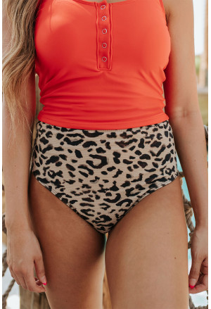 High-Waisted Leopard Print Bikini Bottom