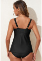 Black Crossed V Neck Adjustable Strap Babydoll Tankini Top