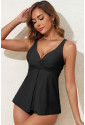 Black Crossed V Neck Adjustable Strap Babydoll Tankini Top