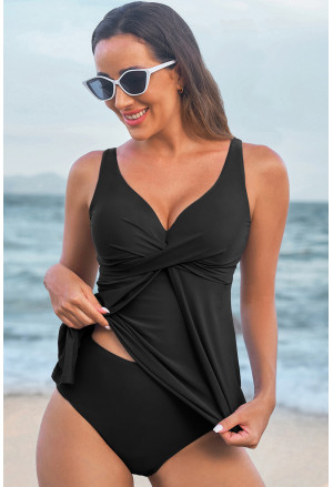 Čierny babydoll top s prekríženým výstrihom