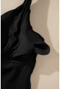 Black Crossed V Neck Adjustable Strap Babydoll Tankini Top