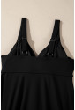 Black Crossed V Neck Adjustable Strap Babydoll Tankini Top