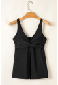 Black Crossed V Neck Adjustable Strap Babydoll Tankini Top