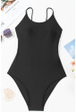 Black Thin Strap Strappy Lace-up Open Back One Piece Swimsuit