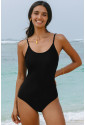 Black Thin Strap Strappy Lace-up Open Back One Piece Swimsuit