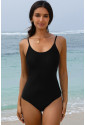 Black Thin Strap Strappy Lace-up Open Back One Piece Swimsuit