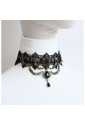Elegant Vintage Lace Necklace with Black Gem & Pearl Accents | Adjustable Chain
